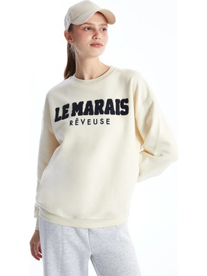 Lc Waikiki Yeni Sezon Bisiklet Yaka Nakışlı Oversize Kadın Kalın Sweatshirt
