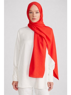 Belli Fresh Düz Tensel Kırmızı Coral Şal - 6512