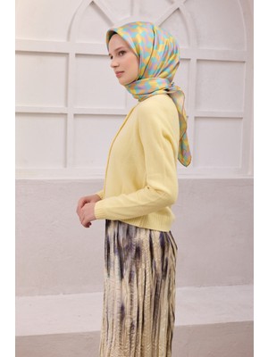 Belli Vizon Geometrik Desen %100 Twill İpek Eşarp 4211 - 55