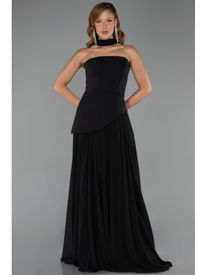 Abiyefon Straplez Peplum Kesim Şallı Uzun Şifon Abiye ABU6042