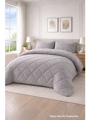 Homenup Çift Kişilik Yorgan Renkli Wellsoft Çift Taraflı 195X215 Gri