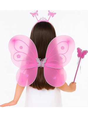 Evimdeyokyok Pembe Kız Seti – 50 cm Kanadı, Taç ve Asa