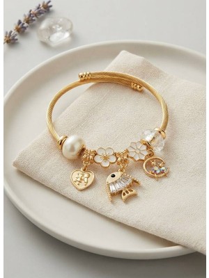 Evimdeyokyok Balık Charmlı Beyaz Renk Gold Bileklik TJ-BB8705