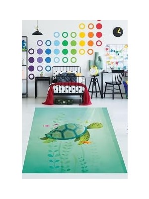 Uravas Store Pelangi Deniz Kaplumbağası Bohem Tarzı Iskandinav Yıkanabilir Kaymaz Taban Leke Tutmaz Çocuk Odası Halısı, Yeşil 100 x 200, 764209310020005