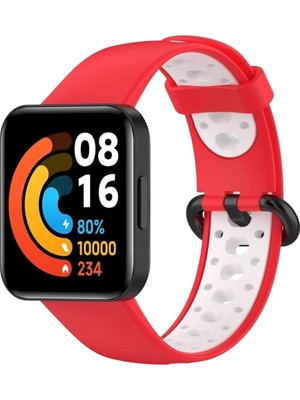 Durukar®   Redmi Watch 2 Spor Delikli Kordon - Kırmızı-Beyaz