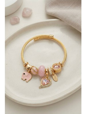 Evimdeyokyok Kalp ve Fil Model Pembe Charmlı Bileklik TJ-BB8748