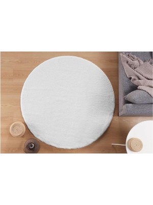 Raschel Carpet Dekoratif Beyaz Peluş Yumuşak Yuvarlak Oval Halı, 100 x 100