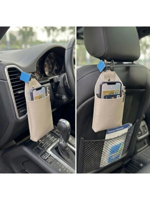 Auto Good Store Proton Persona Uyumlu Araç Içi Deri Ceplik Telefon ve Kartlık Pratik Düzenleyici Bej
