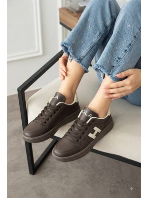 Mcdark Kadın Faylon Taban Su Geçirmez Malzeme Sararmaz Taban Sneaker Ayakkabı-Kahverengi