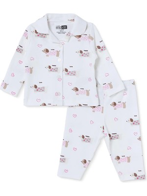 Hellobaby Kız Bebek Pijama Takımı Hayvan Baskılı Düğmeli Gömlek Yaka Long Sleeve Reçme