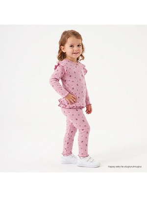 Hellobaby Kız Bebek Sweatshirt-Alt Çiçek Baskılı Bebe Yaka Uzun Kol Patiksiz