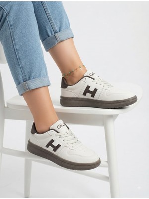 Mcdark Kadın Faylon Taban Su Geçirmez Malzeme Sararmaz Taban Sneaker Ayakkabı-Bej