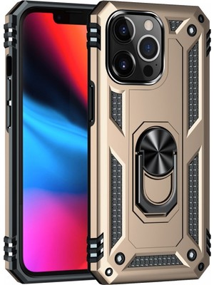 Fırsatkolik iPhone 14 Pro Kılıf Sofya Yüzüklü Silikon Kapak - Gold