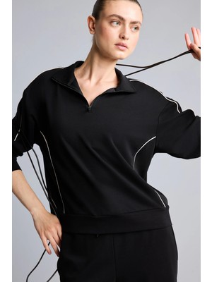 DeFacto Ultra Yumuşak Standart Fit Yarım Fermuarlı Biyeli Dik Yaka Modal Sporcu Basic Sweatshirt H4537AX26AU