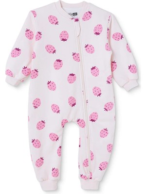 Hellobaby Kız Bebek Uyku Tulumu Çilek Baskılı Fermuarlı Bisiklet Yaka Uzun Kol Ribanalı