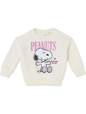 Snoopy - Peanuts Kız Bebek Lisans Sweatshirt Lisans Baskılı Bisiklet Yaka Long Sleeve