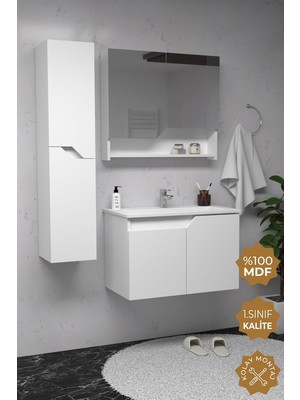 Teta Home Napoli 80 cm Mdf Banyo Dolabı Seti + Boy Dolabı Beyaz