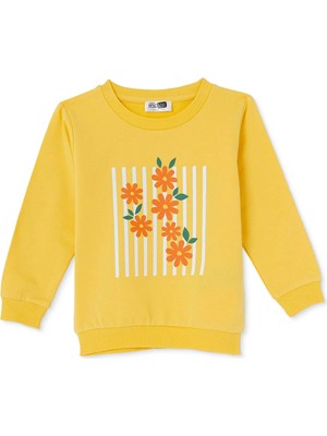 Hellobaby Kız Bebek Sweatshirt Çiçek Baskılı Bisiklet Yaka Long Sleeve