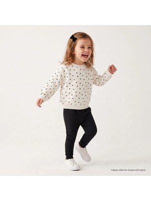 Hellobaby Kız Bebek Sweatshirt-Tayt Kalp Baskılı Bisiklet Yaka Uzun Kol Reçme