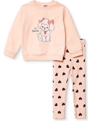 Hellobaby Kız Bebek Sweatshirt-Tayt Hayvan Baskılı Bisiklet Yaka Uzun Kol Reçme