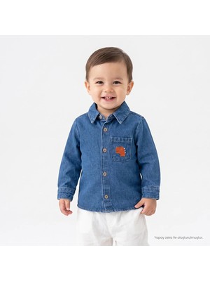 Hellobaby Erkek Bebek Gömlek Dinozor Baskılı Düğmeli Gömlek Yaka Long Sleeve
