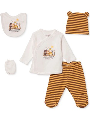 Hellobaby Erkek Bebek 5li Hastane Çıkışı Hayvan Baskılı Çıtçıtlı Zarf Yaka Long Sleeve Patikli