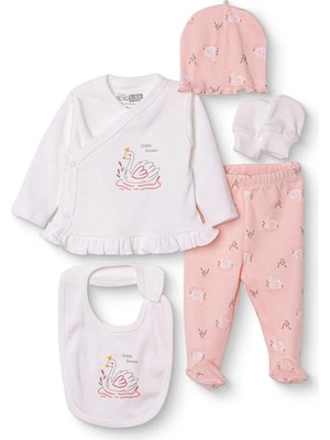 Hellobaby Kız Bebek 5li Hastane Çıkışı Çiçek Baskılı Çıtçıtlı Bisiklet Yaka Long Sleeve Patikli