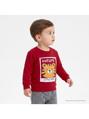 Hellobaby Erkek Bebek Sweatshirt Kaplan Baskılı Bisiklet Yaka Uzun Kol