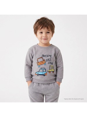 Hellobaby Erkek Bebek Sweatshirt Araba Baskılı Bisiklet Yaka Long Sleeve