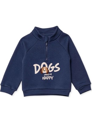 Hellobaby Erkek Bebek Sweatshirt Yazı Baskılı Fermuarlı Dik Yaka Long Sleeve