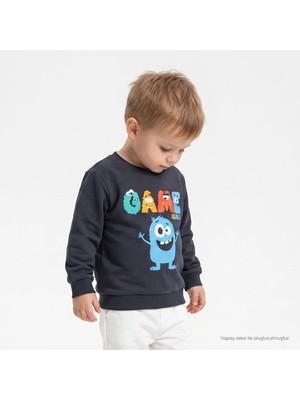 Hellobaby Erkek Bebek Sweatshirt Hayvan Baskılı Bisiklet Yaka Uzun Kol