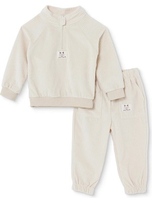 Hellobaby Erkek Bebek Sweatshirt-Pantolon Fermuarlı Dik Yaka Long Sleeve Ribanalı