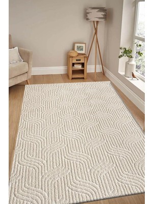 Asitan Raschel Carpet Kaymaz Taban Moopy Krem Rengi Bukleli Yumuşak Soft Dokuma Yolluk Halı Salon Halıs�