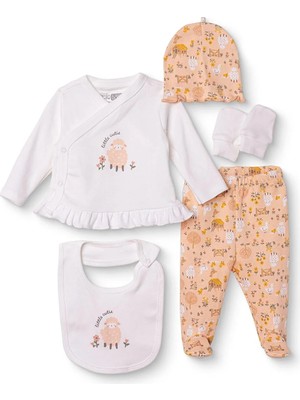 Hellobaby Kız Bebek 5li Hastane Çıkışı Hayvan Baskılı Çıtçıtlı Bisiklet Yaka Long Sleeve Patikli