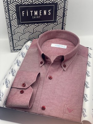 Fitmens Klasik Uzun Kol Pamuklu Yaka Düğmeli Hediye Kutulu Kolay Ütülenebilir Erkek Gömlek FS-003897 - Bordo