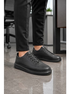Mevese Emirp Cilt Bağcıklı Erkek Sneaker Günlük Ayakkabı - Siyah