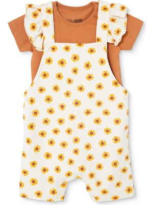 Hellobaby Kız Bebek Şort Salopet-Tshirt Düğmeli Bisiklet Yaka Kısa Kol Patiksiz