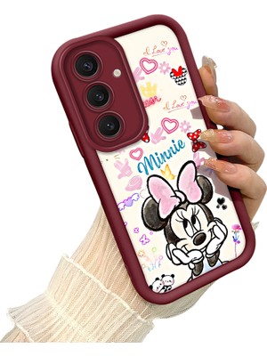 HONTINGA Samsung Galaxy S25 Plus ile Uyumlu Kılıf Kamera Koruyucu Basitlik Anti Düşme Kamera Korumalı Minnie Kılıf Bordo Desen Yumuşak Silikon Sevgili Çift Telefon Kılıfı Kadın ve Erkek Için Uygundur K2-7450