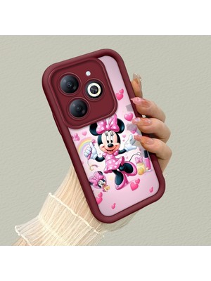 HONTINGA Tecno Spark 20C ile Uyumlu Kılıf Kamera Koruyucu Basitlik Anti Düşme Kamera Korumalı Minnie Kılıf Bordo Desen Yumuşak Silikon Sevgili Çift Telefon Kılıfı Kadın ve Erkek Için Uygundur K2-7450