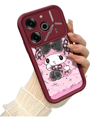 HONTINGA Tecno Pova 6 Pro  ile Uyumlu Kılıf Kamera Koruyucu Basitlik Anti Düşme Kamera Korumalı Kartoon Kılıf Bordo Desen Yumuşak Silikon Sevgili Çift Telefon Kılıfı Kadın ve Erkek Için Uygundur K2-7489