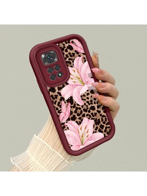 HONTINGA Xiaomi Redmi Note 11 ile Uyumlu Kılıf Kamera Koruyucu Basitlik Anti Düşme Kamera Korumalı Çiçekli Kılıf Bordo Desen Yumuşak Silikon Sevgili Çift Telefon Kılıfı Kadın ve Erkek Için Uygundur K2-7491