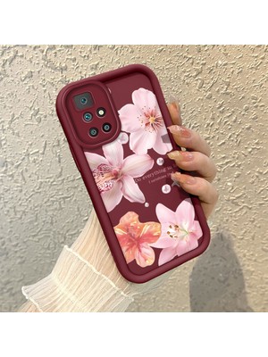 HONTINGA Xiaomi Redmi 10 2022 ile Uyumlu Kılıf Kamera Koruyucu Basitlik Anti Düşme Kamera Korumalı Çiçekli Kılıf Bordo Desen Yumuşak Silikon Sevgili Çift Telefon Kılıfı Kadın ve Erkek Için Uygundur K2-7491