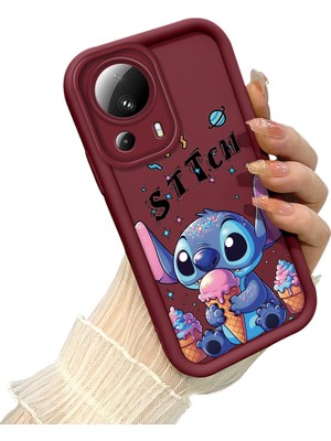 HONTINGA Xiaomi Mi 13 Lite ile Uyumlu Kılıf Kamera Koruyucu Basitlik Anti Düşme Kamera Korumalı Stitch Kılıf Bordo Desen Yumuşak Silikon Sevgili Çift Telefon Kılıfı Kadın ve Erkek Için Uygundur K2-7490