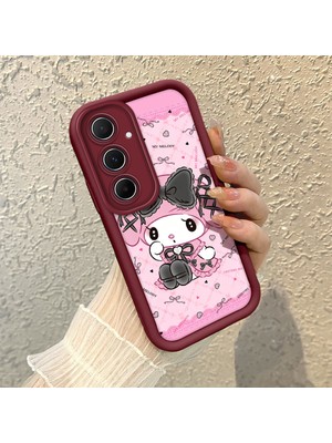 HONTINGA Samsung Galaxy A55 ile Uyumlu Kılıf Kamera Koruyucu Basitlik Anti Düşme Kamera Korumalı Kartoon Kılıf Bordo Desen Yumuşak Silikon Sevgili Çift Telefon Kılıfı Kadın ve Erkek Için Uygundur K2-7489