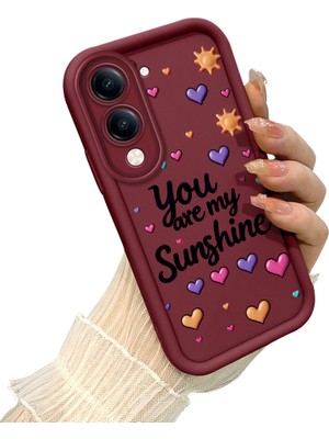 HONTINGA Vivo Y04 ile Uyumlu Kılıf Kamera Koruyucu Basitlik Anti Düşme Kamera Korumalı Kalp Kılıf Bordo Desen Yumuşak Silikon Sevgili Çift Telefon Kılıfı Kadın ve Erkek Için Uygundur K2-7492