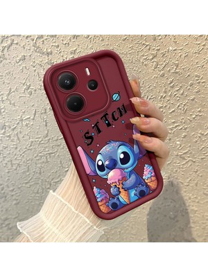 HONTINGA Xiaomi Redmi Note 14 ile Uyumlu Kılıf Kamera Koruyucu Basitlik Anti Düşme Kamera Korumalı Stitch Kılıf Bordo Desen Yumuşak Silikon Sevgili Çift Telefon Kılıfı Kadın ve Erkek Için Uygundur K2-7490