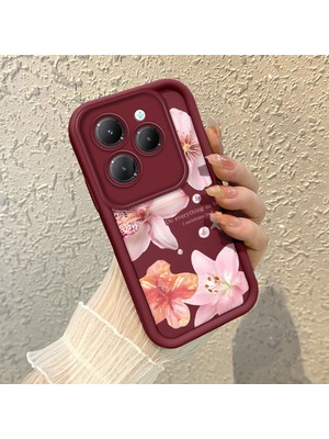 HONTINGA Infinix Hot 40 ile Uyumlu Kılıf Kamera Koruyucu Basitlik Anti Düşme Kamera Korumalı Çiçekli Kılıf Bordo Desen Yumuşak Silikon Sevgili Çift Telefon Kılıfı Kadın ve Erkek Için Uygundur K2-7491