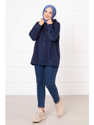 Cvn Kanguru Cepli Tesettür Sweatshirt Indigo