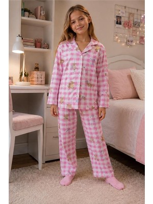 Pina Kids Kız Çocuk Aile Boyu Pamuklu Desenli Pijama Takım TKM1023