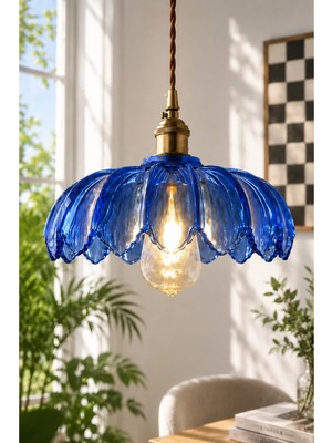 Luna Lighting Petra Model Safir Mavisi Cam Klasik Sarkıt Tekli Avize